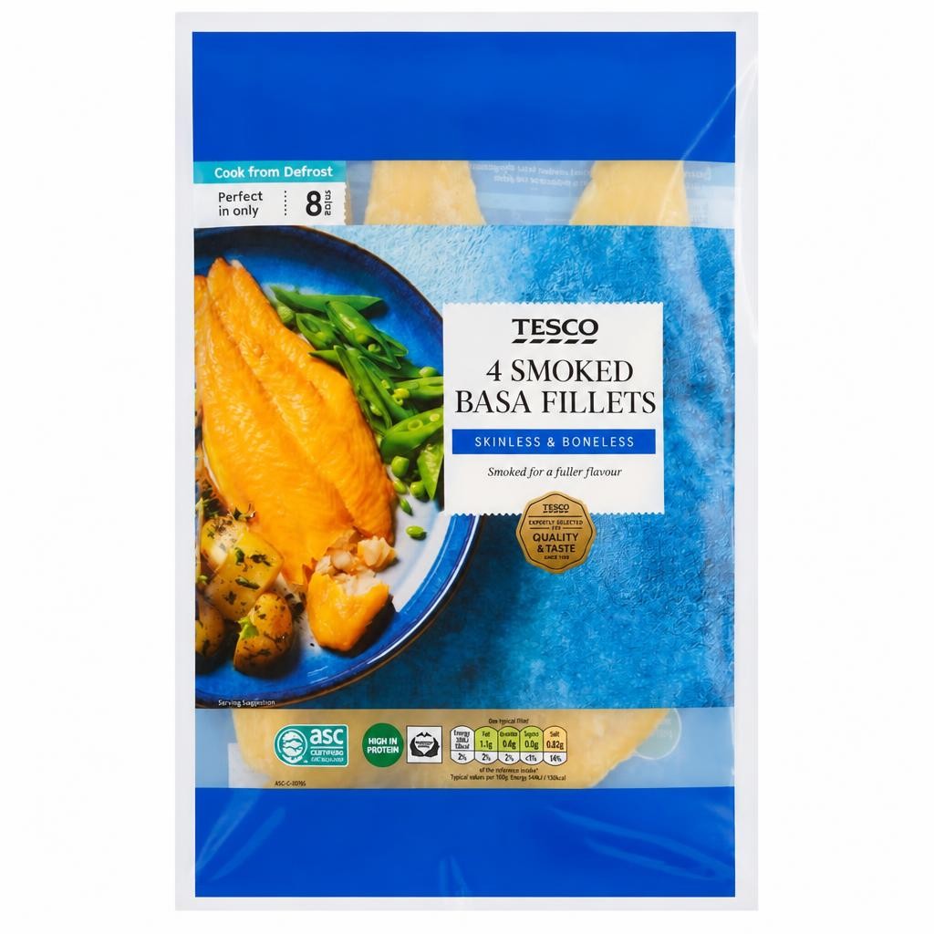 TESCO 4 SMOKED BASA FILLETS 400G