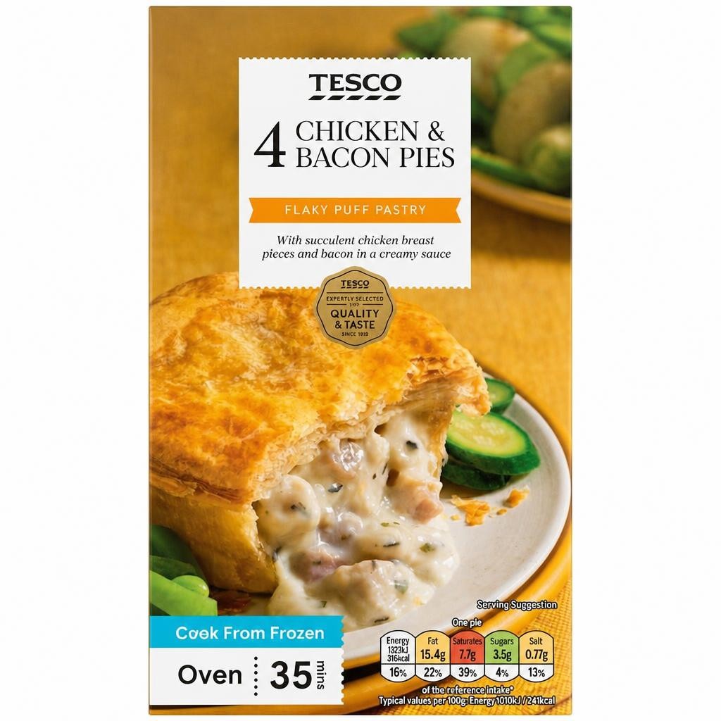 Tesco 4 Chicken & Bacon Pies 568g