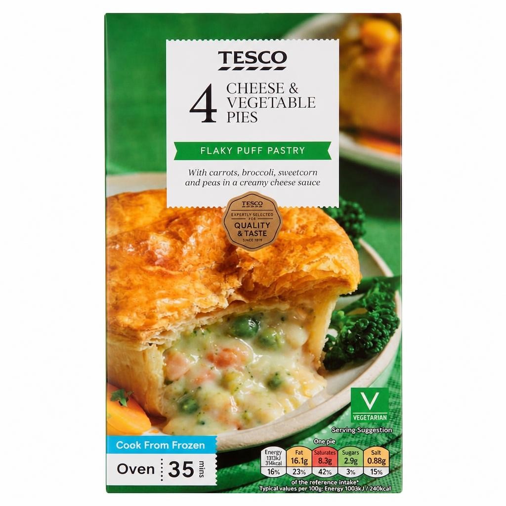 Tesco 4 Cheese & Vegetable Pies 568g