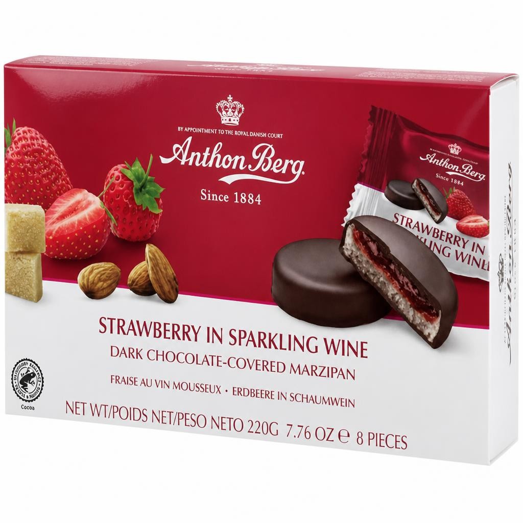 Anthon Berg Strawberry in Sparkling wine chocolate covered marzipan 220g,
8 pieces