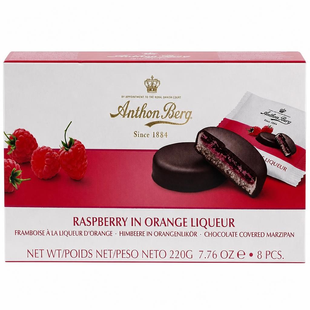 Anthon Berg Raspberry in Orange liquer chocolate covered marzipan 220g
8 pieces