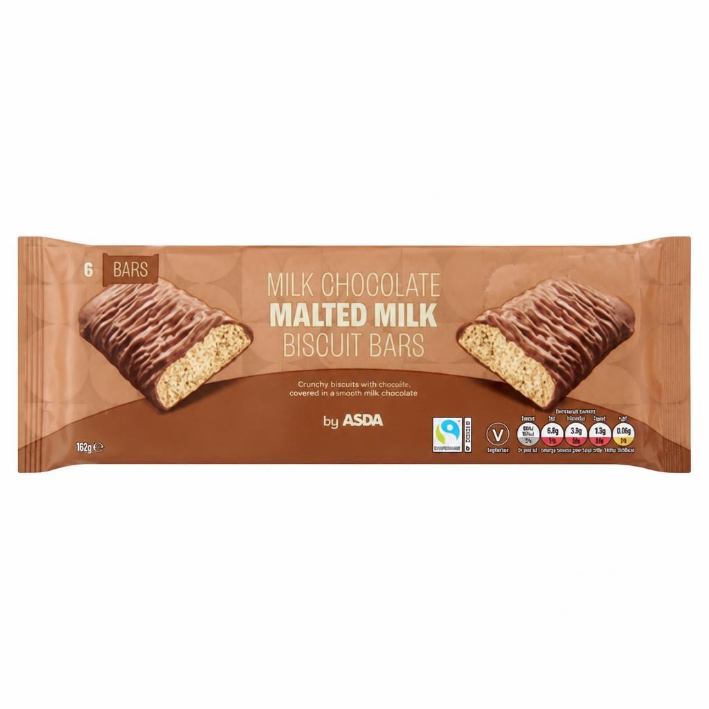 ASDA 6 Milk Chocolate Malted Milk Biscuit Bars 114g