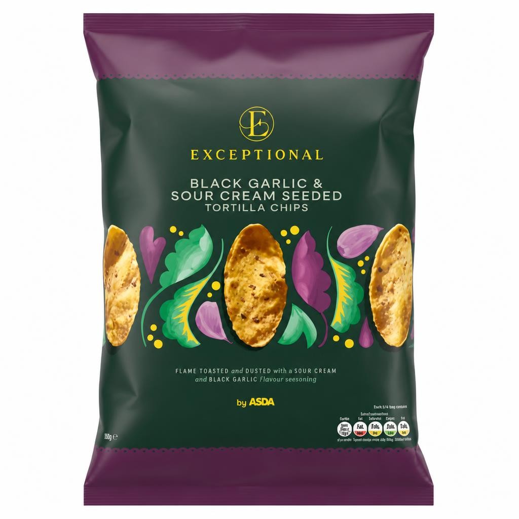 Exceptional by ASDA Exceptional by  Black Garlic & Sour Cream Seeded Tortilla Chips 150g