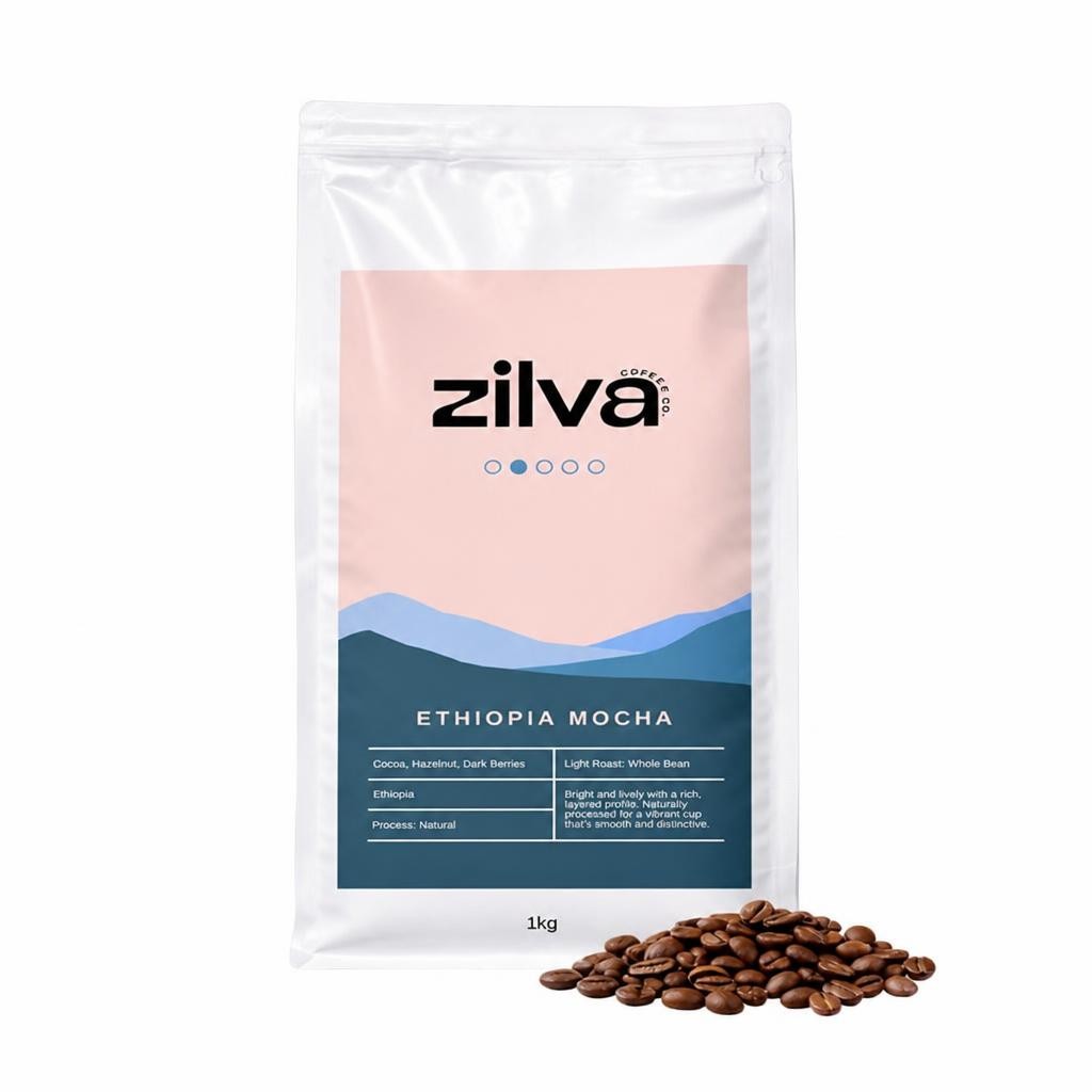 Zilva Ethiopia Mocha Speciality Coffee Beans - Light Roast - 1Kg