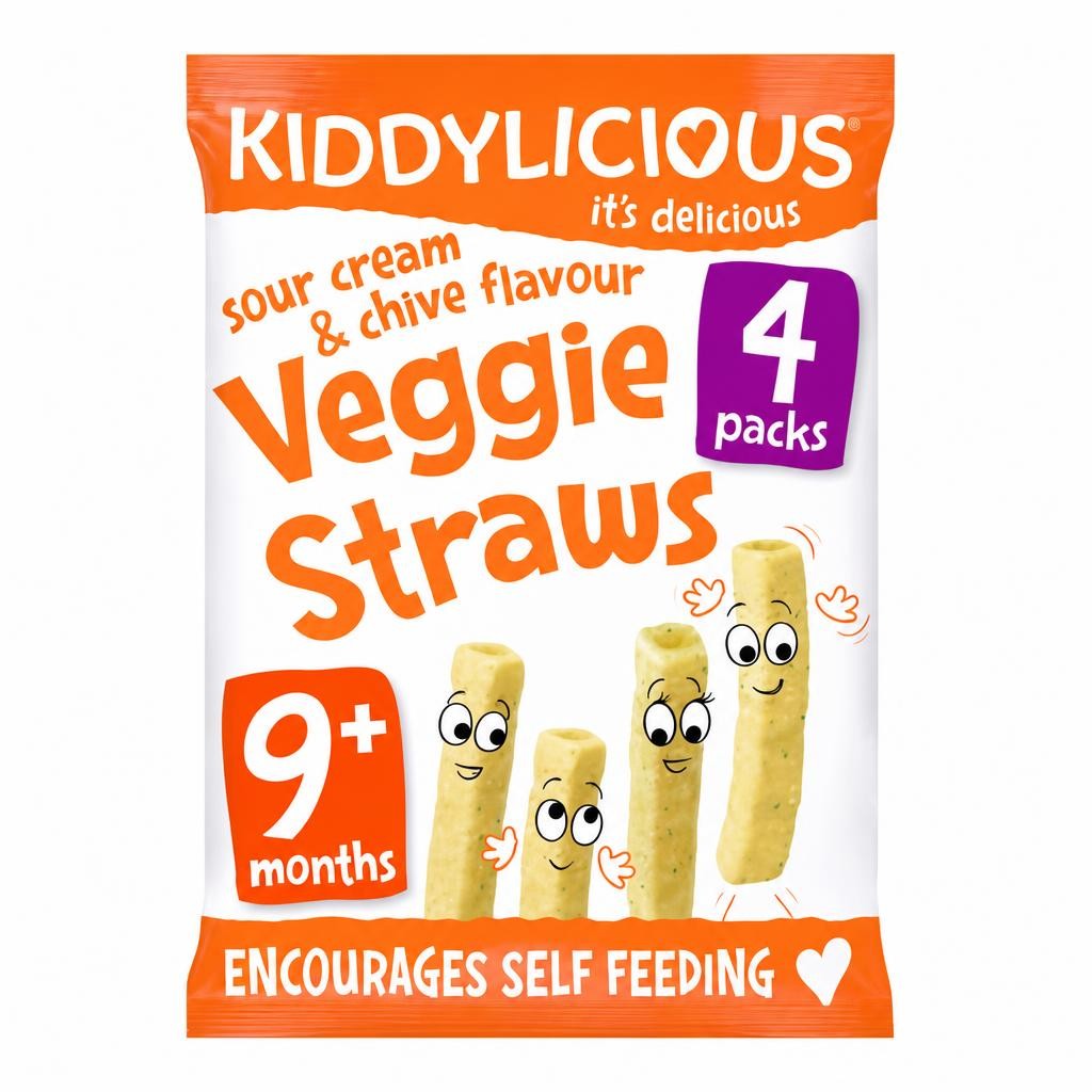 Kiddylicious Sour Cream & Chive Flavour Veggie Straws 9 Months 4 x 15g (60g)