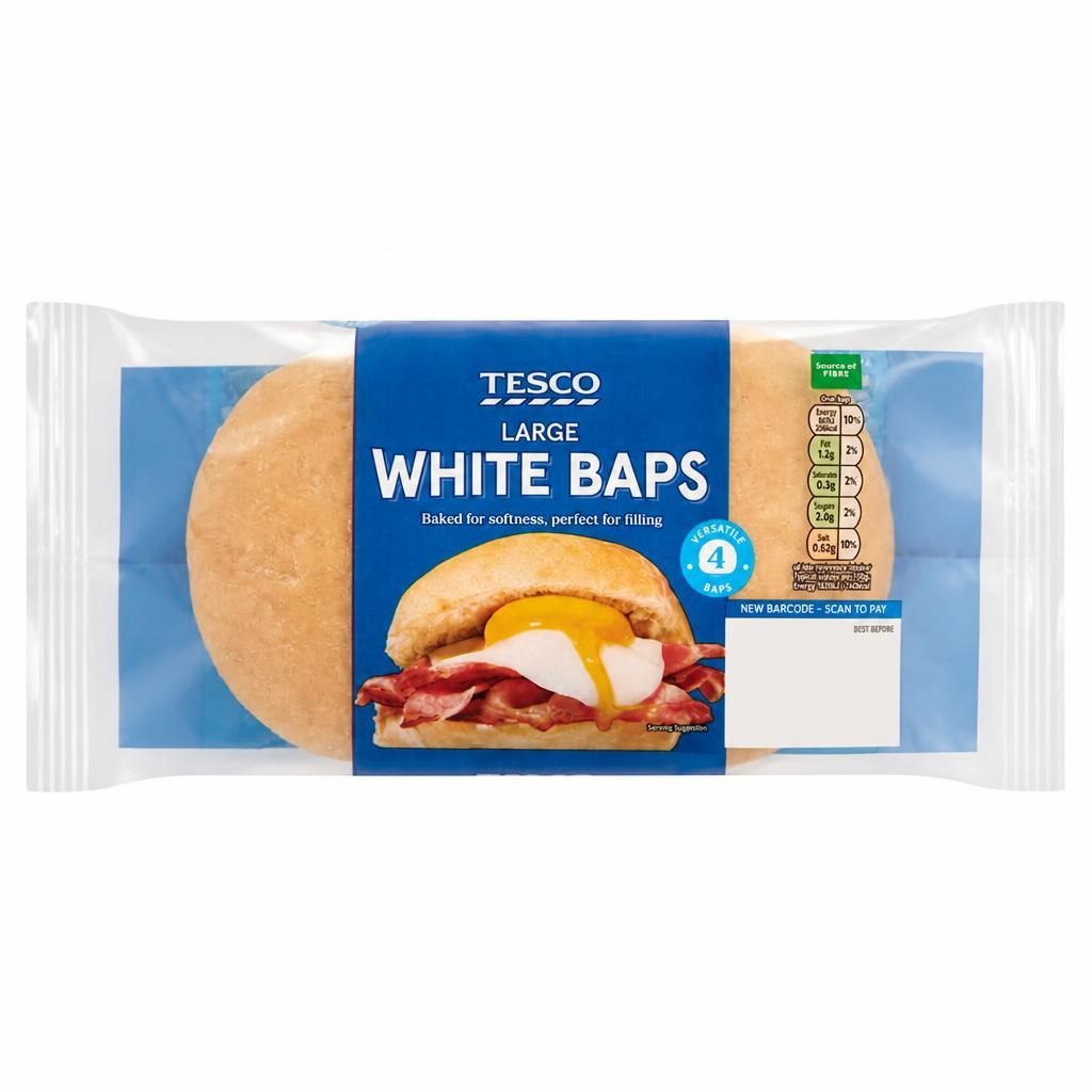 Tesco 4 Large White Baps