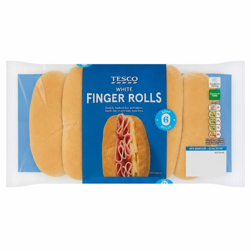 Tesco 6 White Finger Rolls