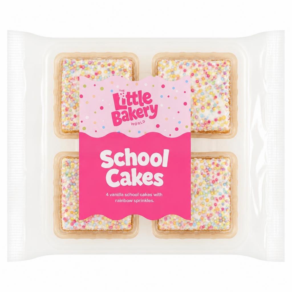 The Little Bakery World 4 Vanilla School Cakes with Rainbow Sprinkles