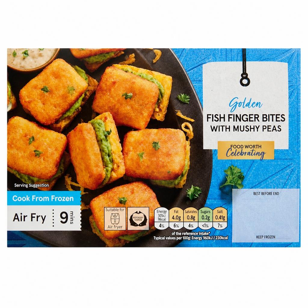 TESCO 8 Golden Fish Finger with Mushy Peas 280g