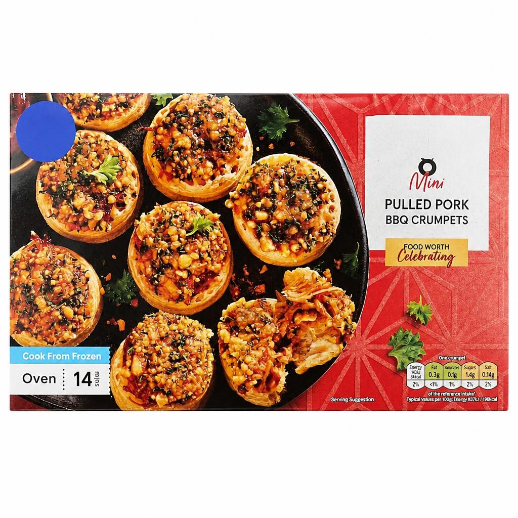 TESCO 8 PULLED PORK BBQ CRUMPETS 152G