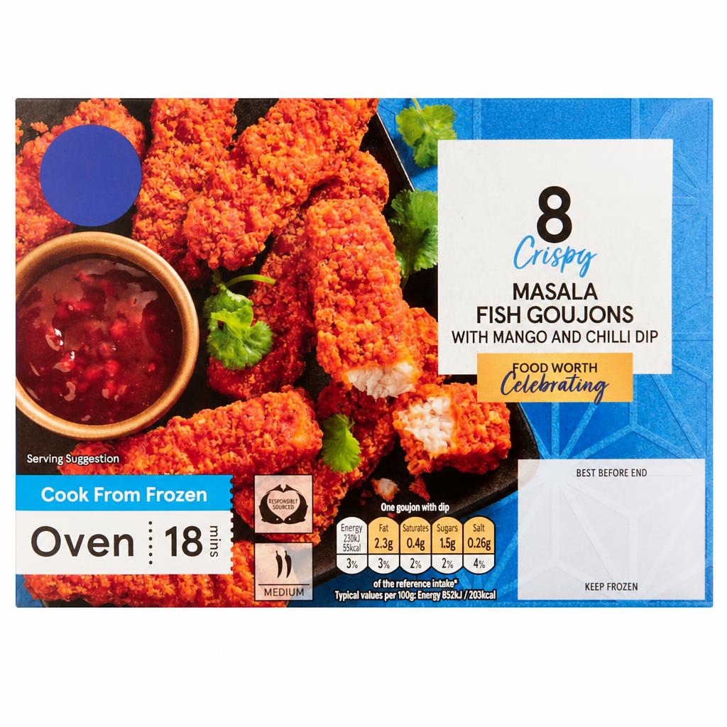 Tesco 8 Masala Fish Goujons with a Mango and Chilli Dip 240G
