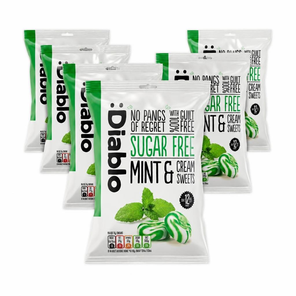 Diablo Sugar Free Mint and Cream Sweets 75g 6 Pack