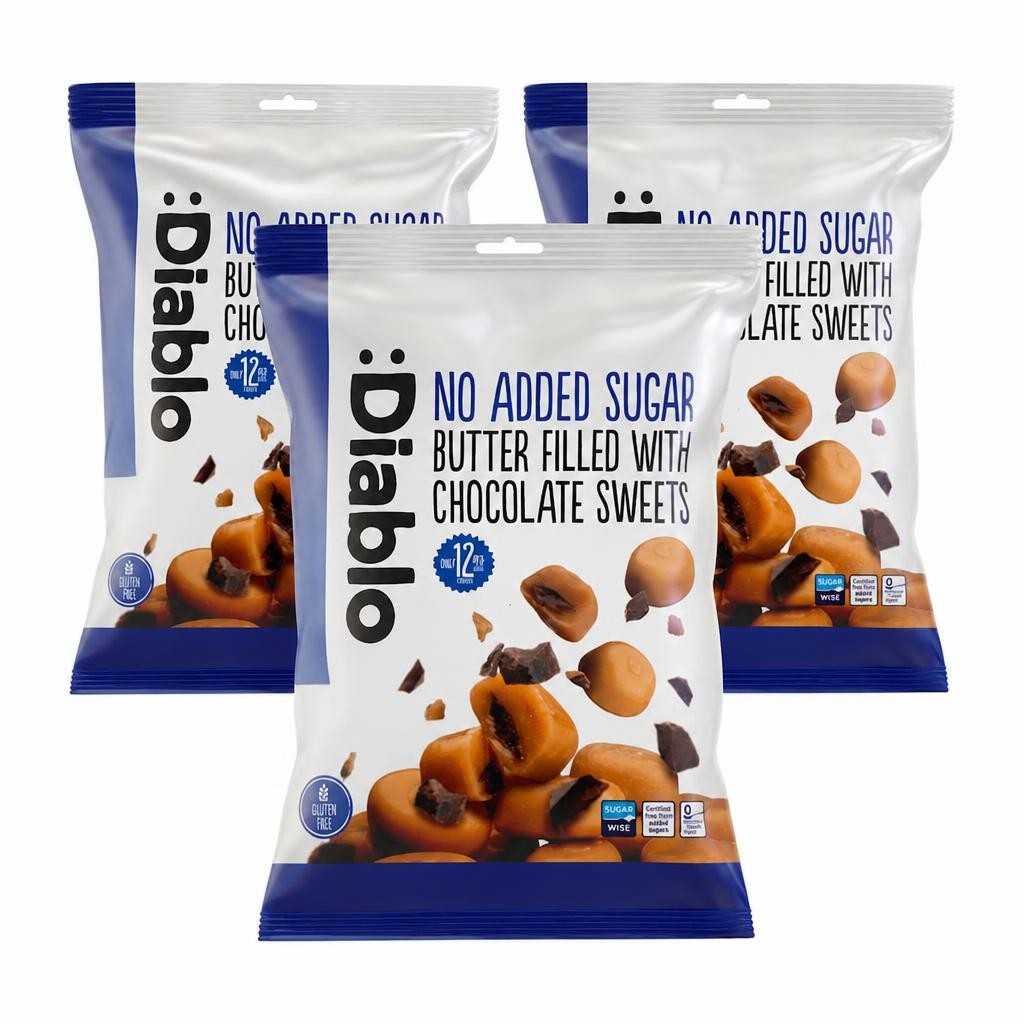 Diablo No Added Sugar Chocolate Filled Butter Sweets 75g 3 Pack