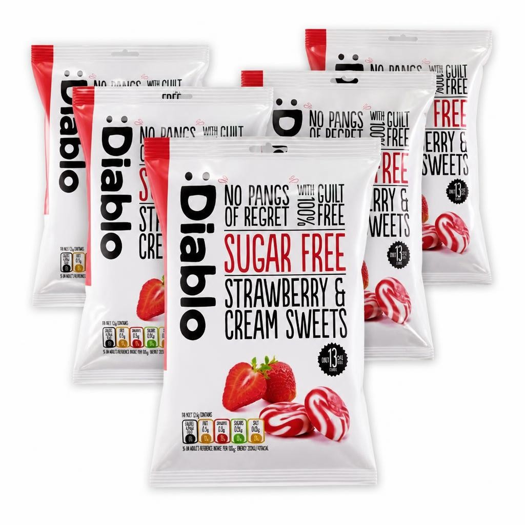 Diablo Sugar Free Strawberry and Cream Sweets 75g 6 Pack