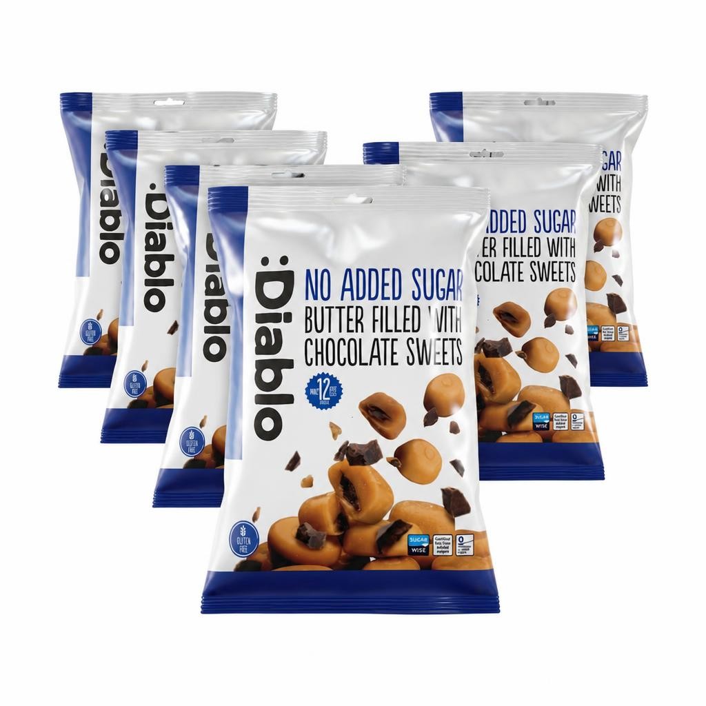 Diablo No Added Sugar Chocolate Filled Butter Sweets 75g 6 Pack