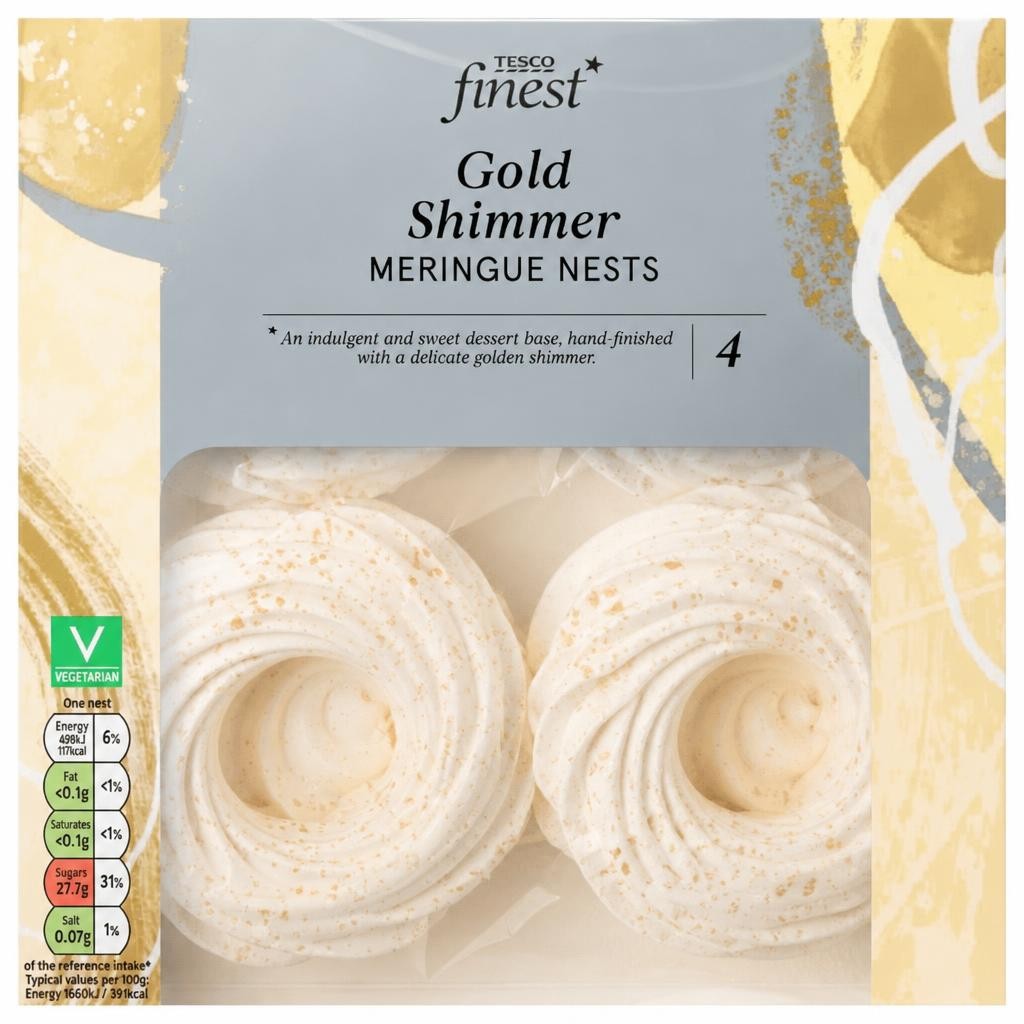 Tesco Finest 4 Gold Shimmer Meringue Nests Hand Finished