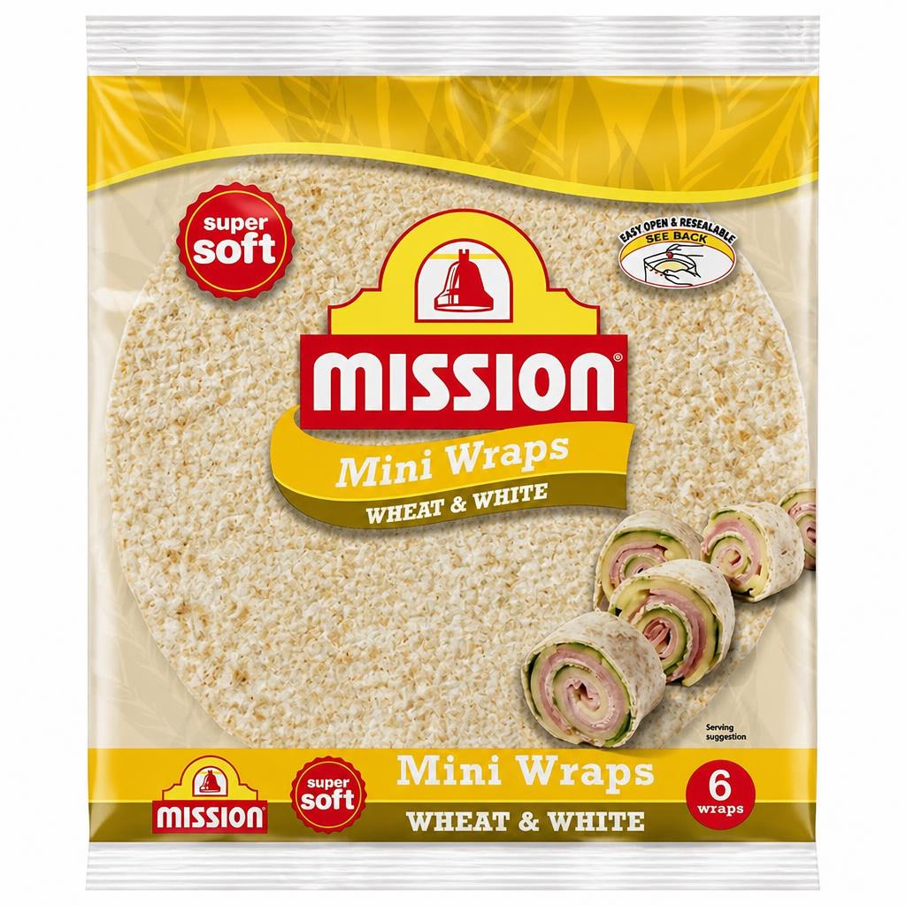 Mission 6 x Wheat & White Mini Tortilla Wraps 186g
