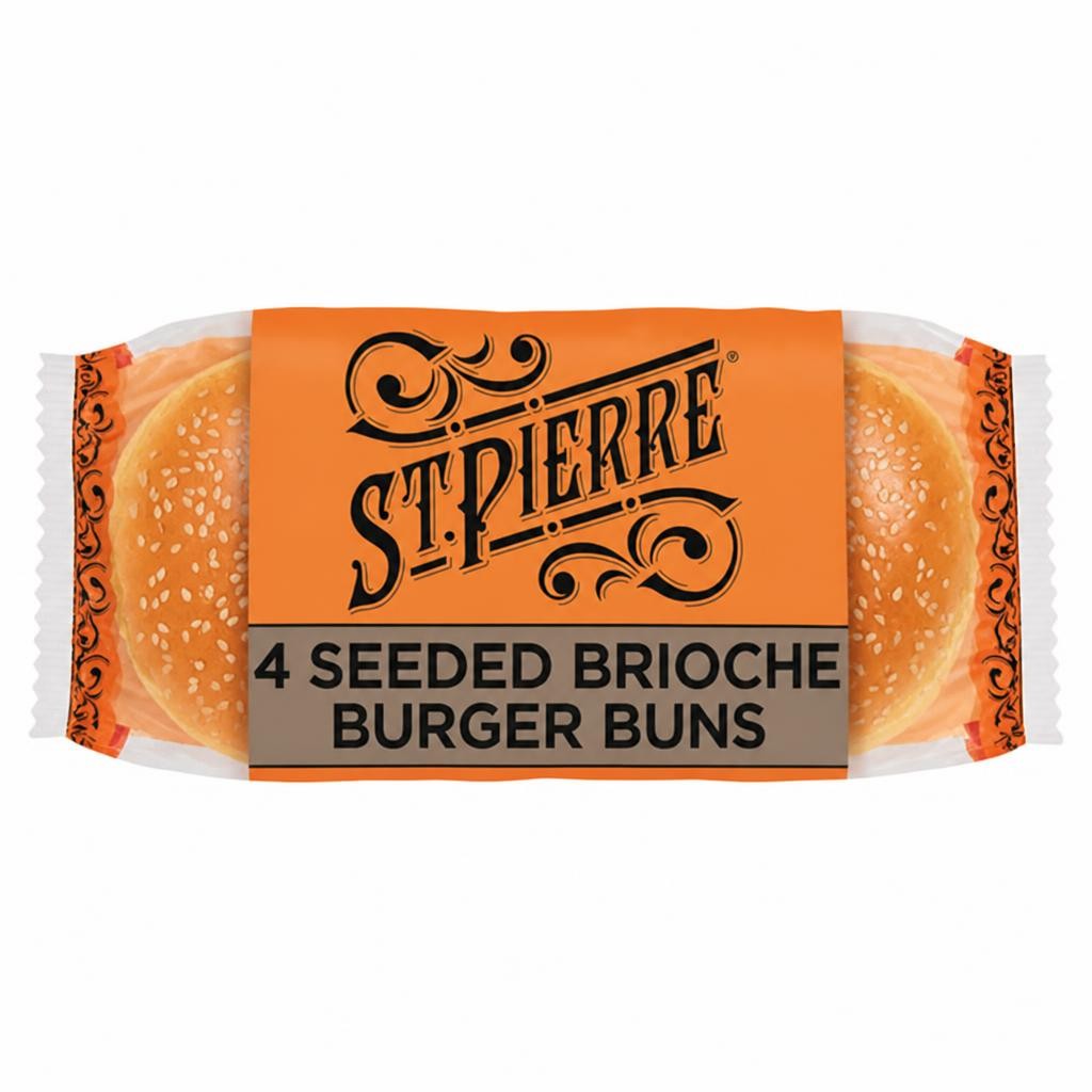 St. Pierre Seeded Brioche Burger Buns Pre-Sliced Rolls x4