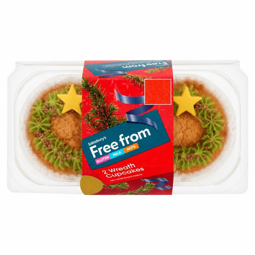Sainsbury's Free From 2 x Vanilla Flavour Frosting Wreath Cupcakes