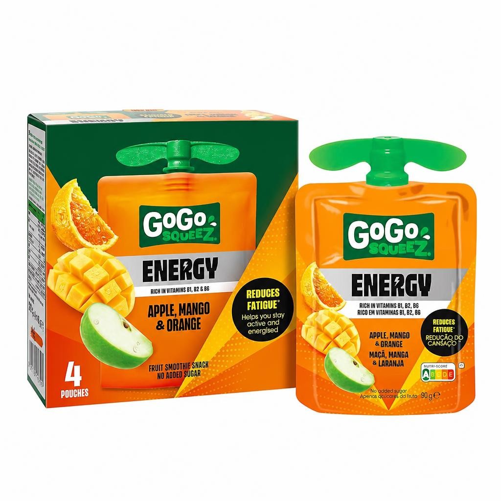 GoGo squeeZ Energy Apple, Mango & Orange No Added Sugar 4 x 90g