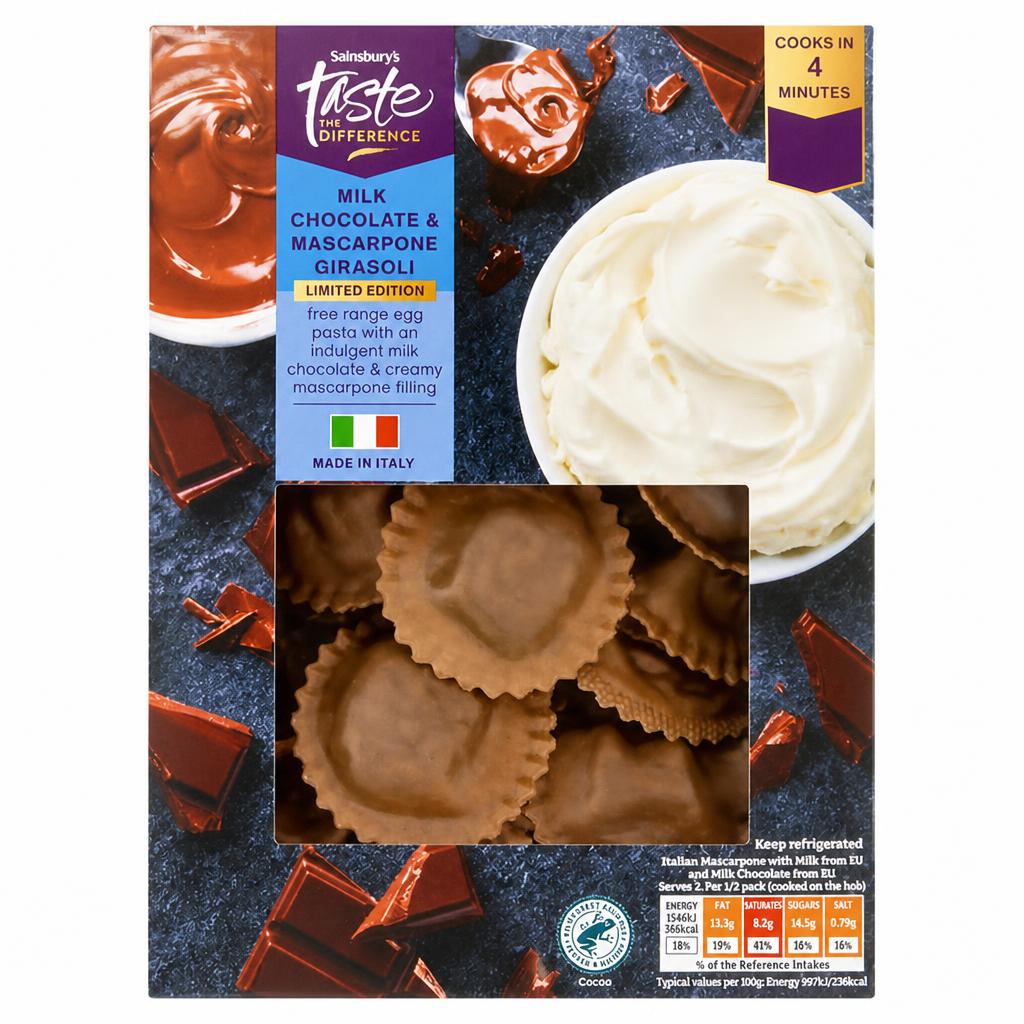 Sainsbury's 250g Milk Chocolate & Mascarpone Girasoli Pasta, Taste the Difference, Limited Edition