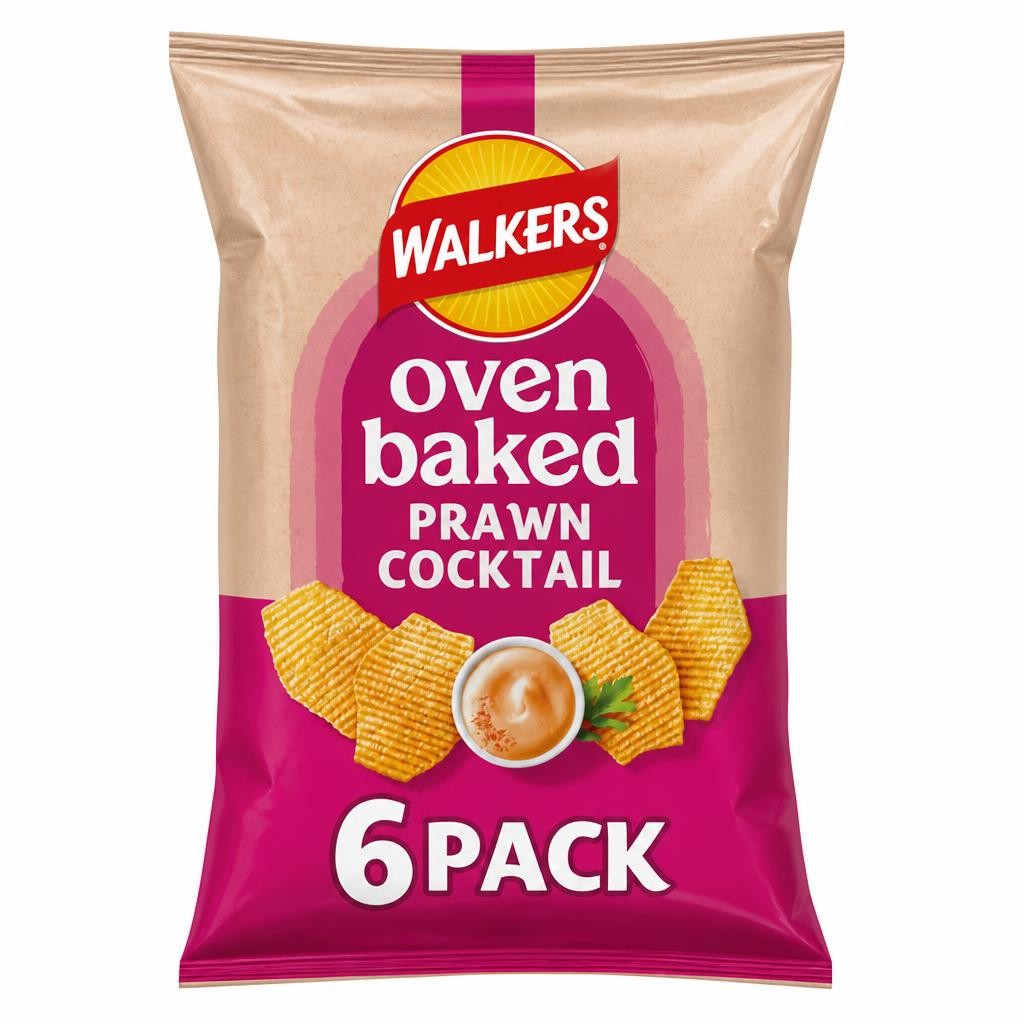 Walkers Baked Prawn Cocktail Snacks Multipack Crisps 6x22g