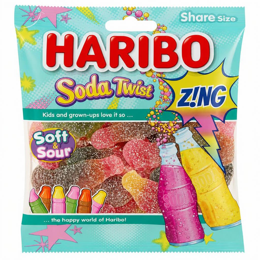 Haribo Soda Twist Zing Fizzy Jelly Sweets Sharing Bag 175g