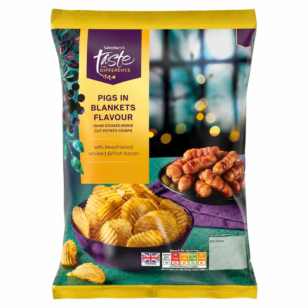 Sainsbury's 150g Pigs in Blankets Ridge Crisps, Taste the Difference