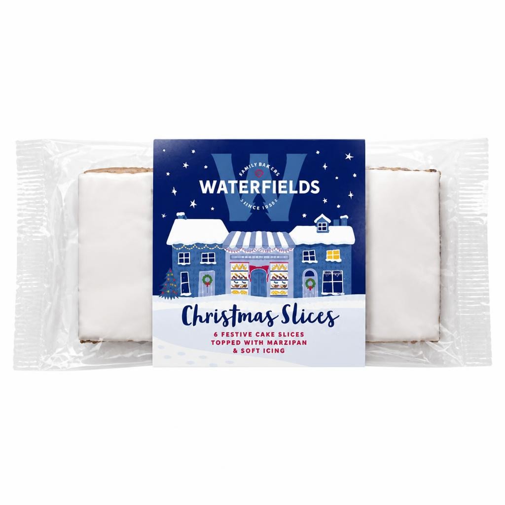 Waterfields 4 Christmas Festive Cake Slices Topped with Marzipan & Soft Icing