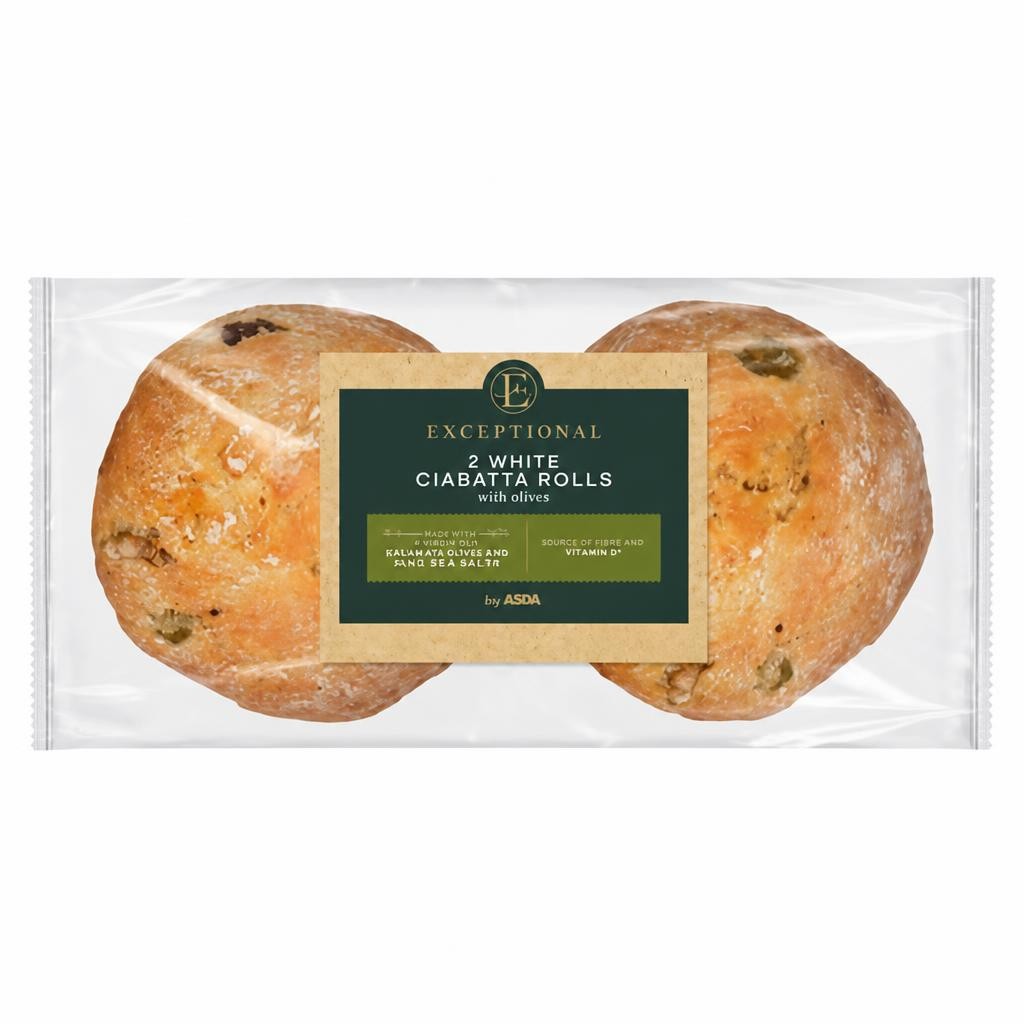 Exceptional by ASDA Exceptional by  2 White Ciabatta Rolls with Olives