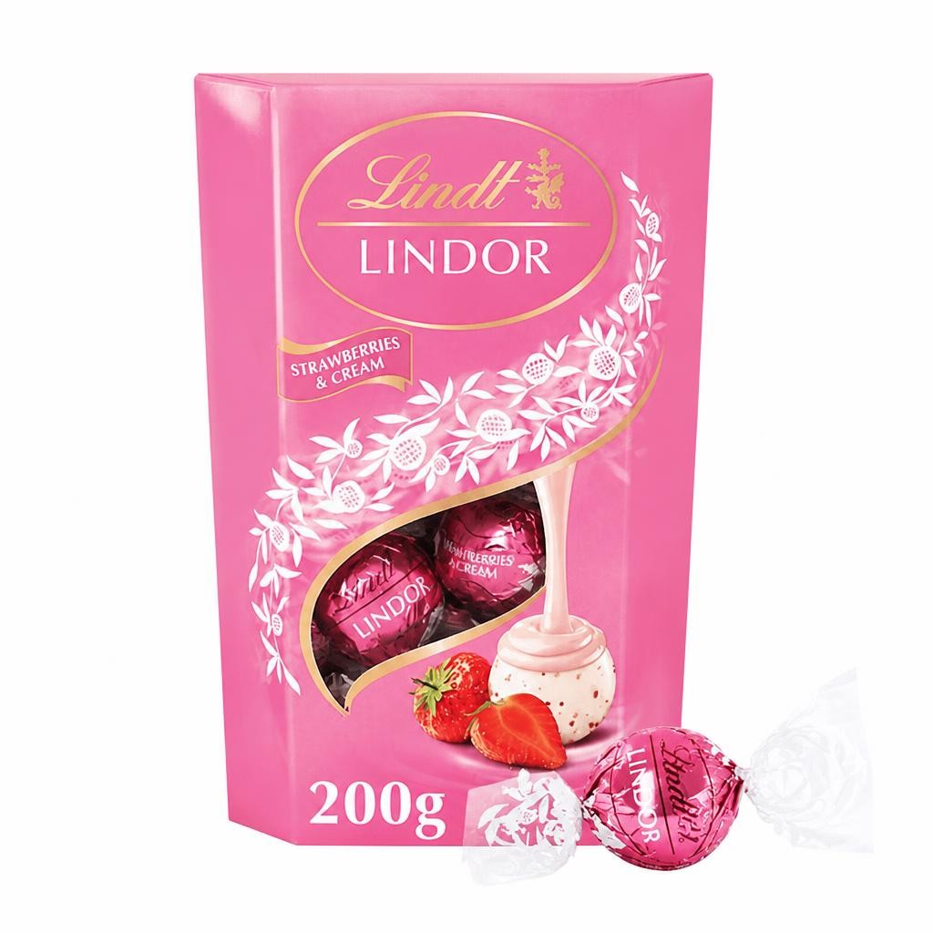 Lindt Lindor Strawberries & Cream Chocolate Truffles Box 200g
