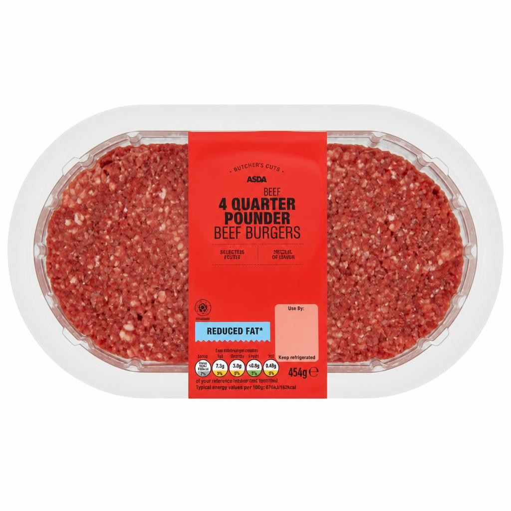 ASDA Scotch Beef 4 Quarter Pounder Beef Burgers 454g
