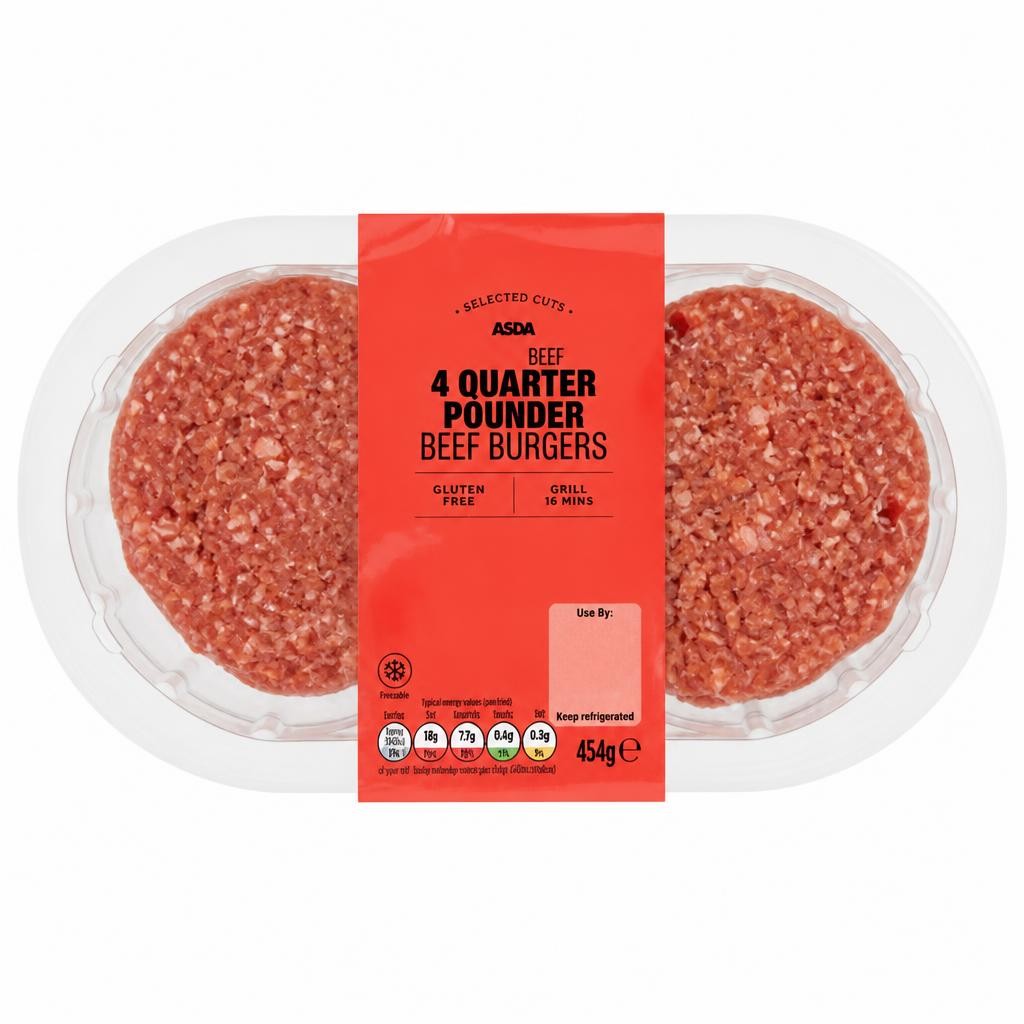 ASDA Scotch Beef 4 Quarter Pounder Beef Burgers 454g