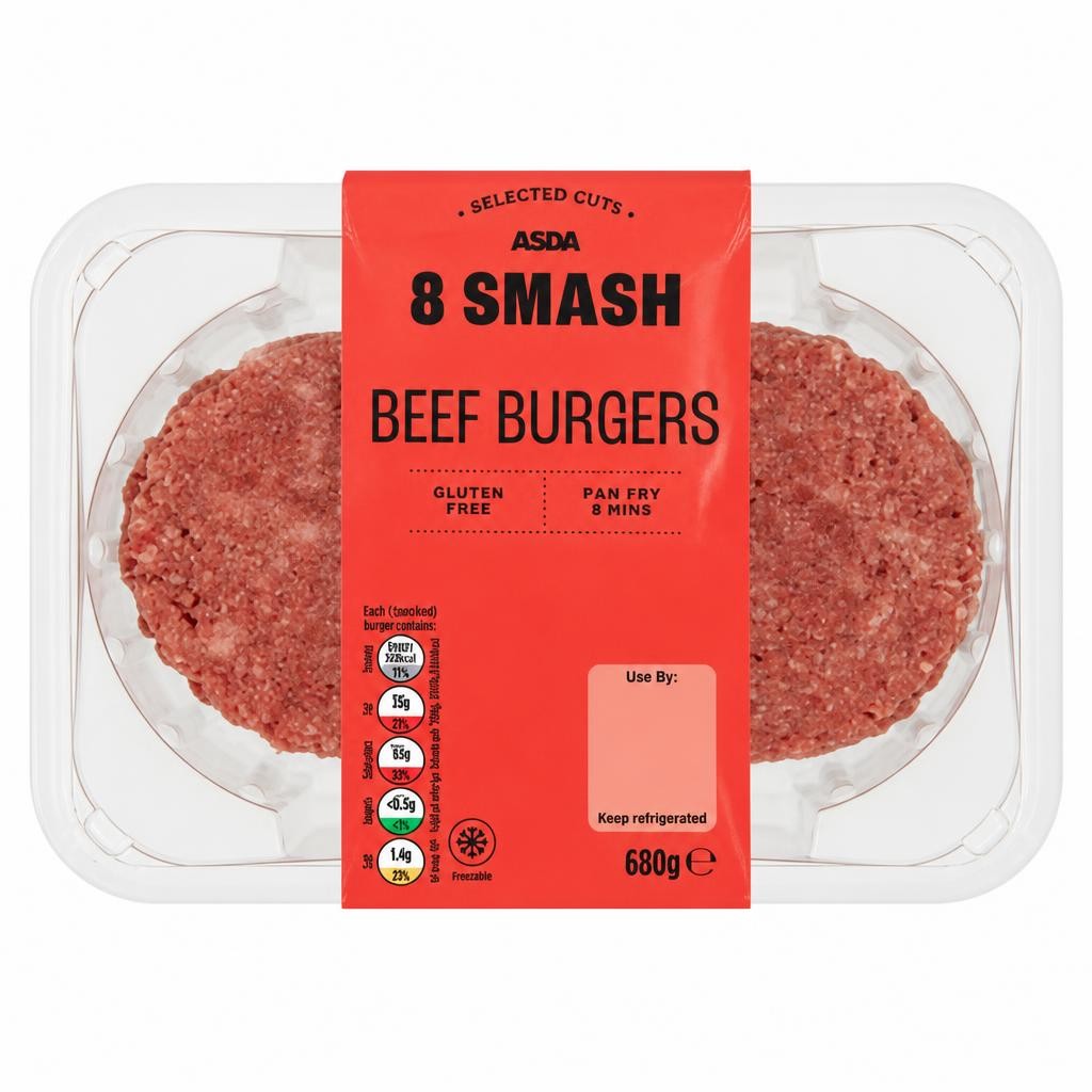 ASDA 8 Smash Scotch Beef Burgers 680g