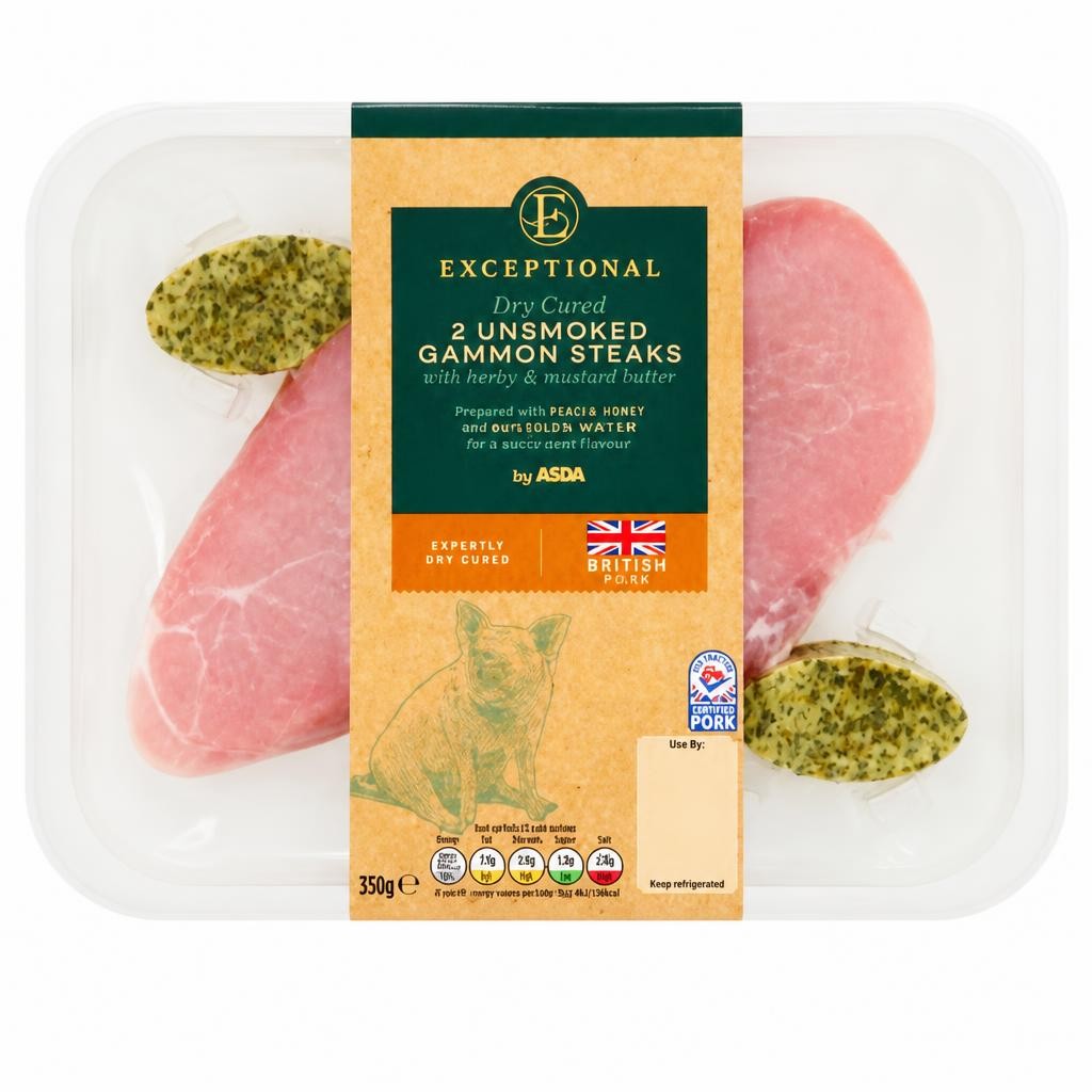 Exceptional by ASDA 2 Dry Cured Unsmoked Gammon Steaks with Wild Garlic Butter 330g