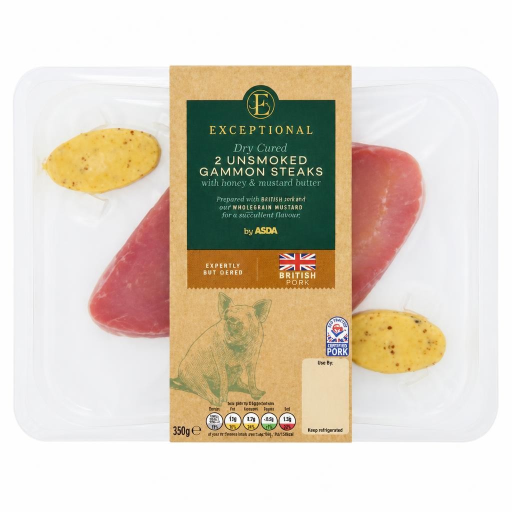 Exceptional by ASDA Exceptional by  Dry Cured 2 Unsmoked Gammon Steaks 330g