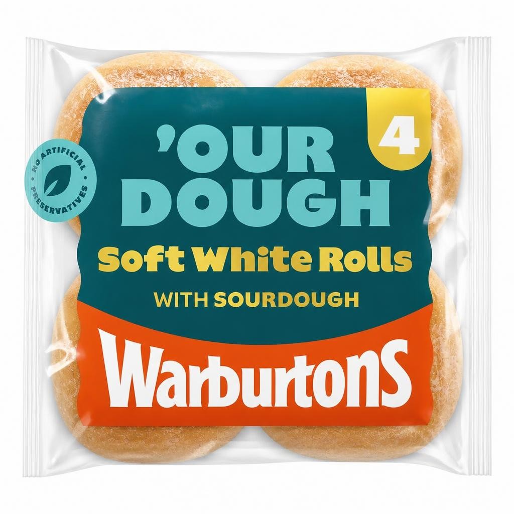 Warburtons Our Dough Soft White 4 Rolls