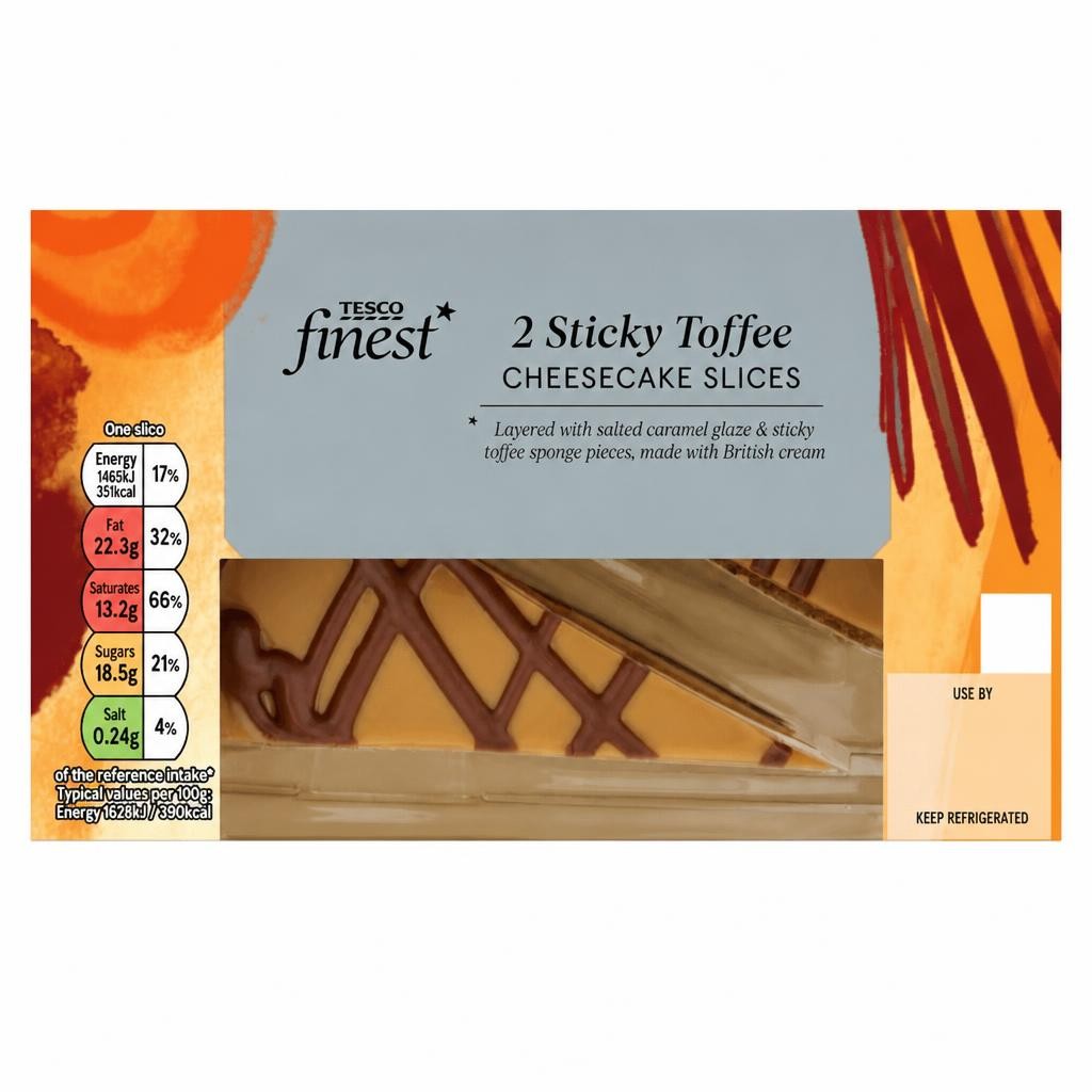 Tesco Finest 2 Sticky Toffee Cheesecake Slices 180g