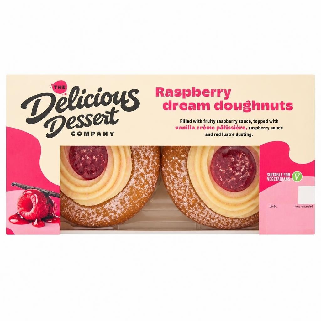 The Delicious Dessert Company 2 Raspberry & Vanilla Dream Doughnuts