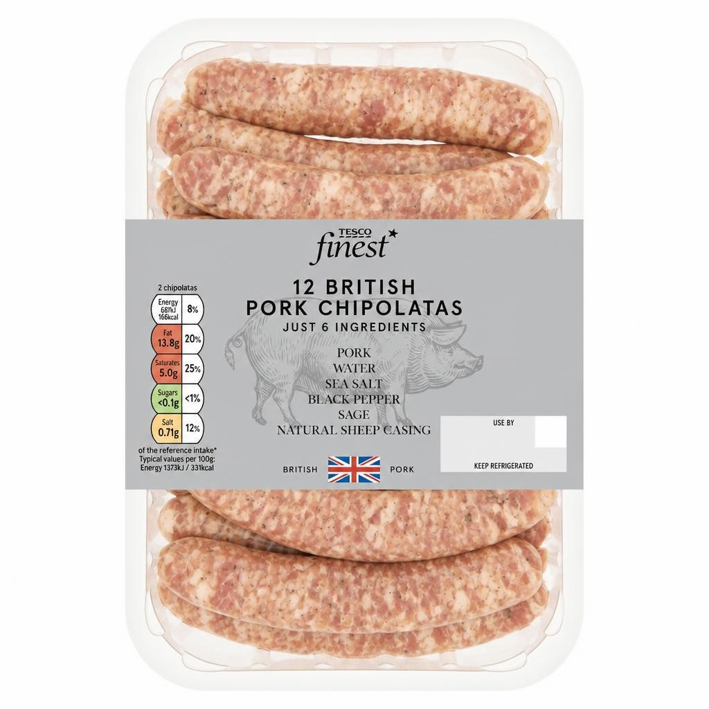 Tesco Finest Just 6 Ingredients British Pork Chipolatas 375g