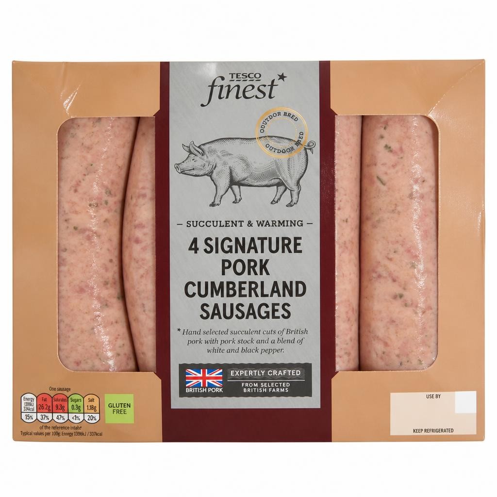 Tesco Finest 4 Signature Pork Cumberland Sausages 440g