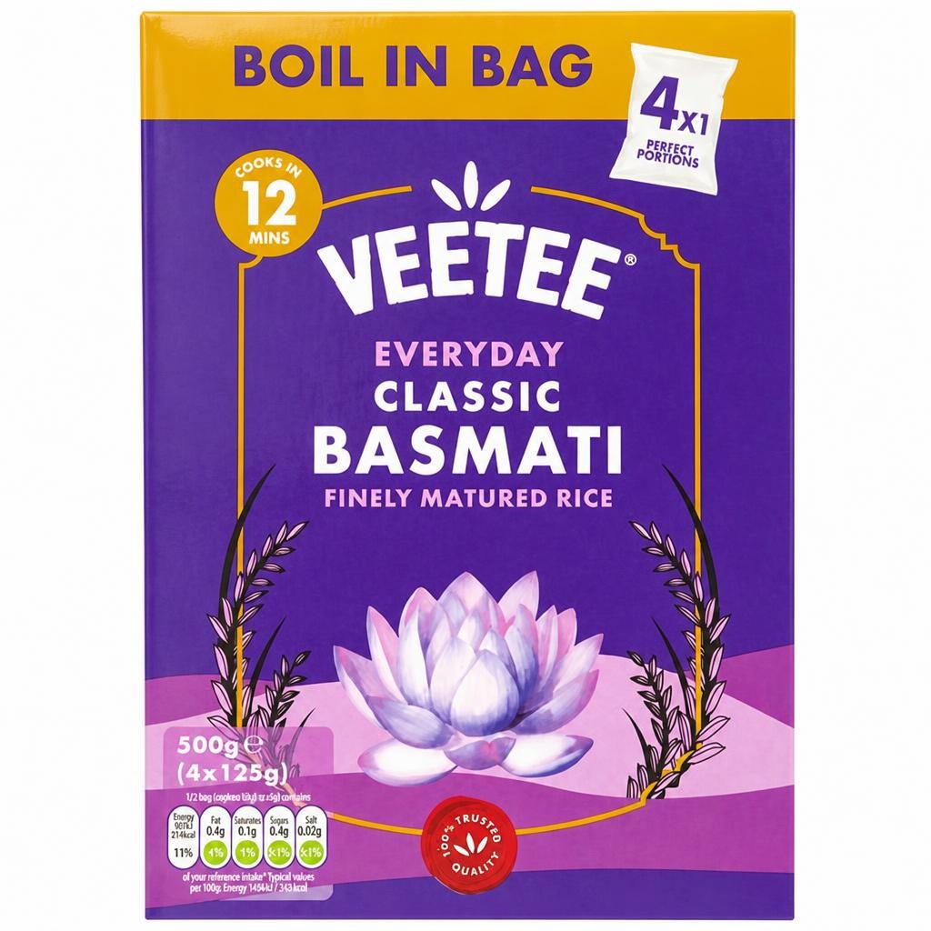 Veetee 4 x 125g Everyday Classic Basmati Finely Matured Rice