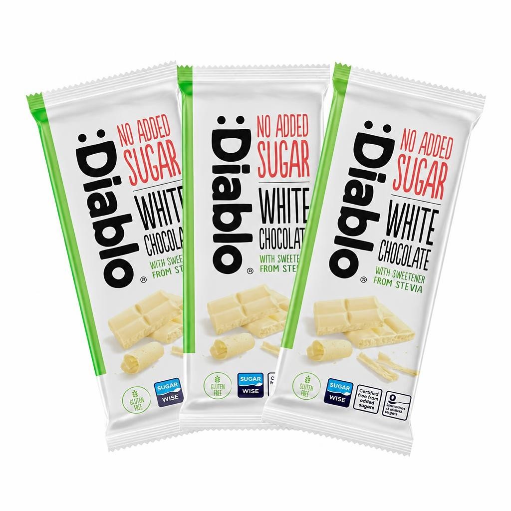 Diablo No Added Sugar White Chocolate Bar 75g 3 Pack