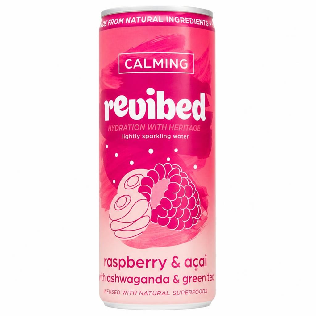Revibed Calming 250ml Raspberry & Acai Lightly Sparkling Water Can