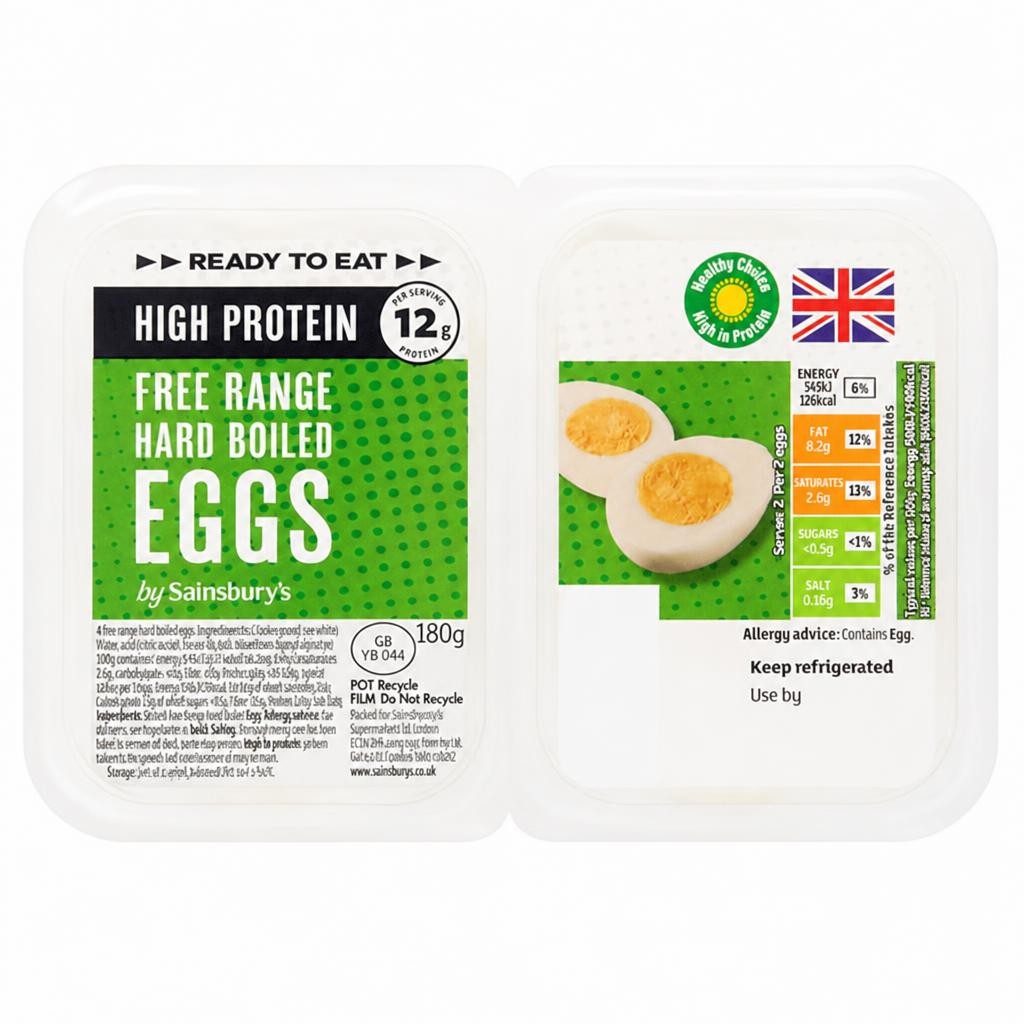 Sainsbury's 4 x High Protein Ready to Eat Peeled Hard Boiled Eggs 180g