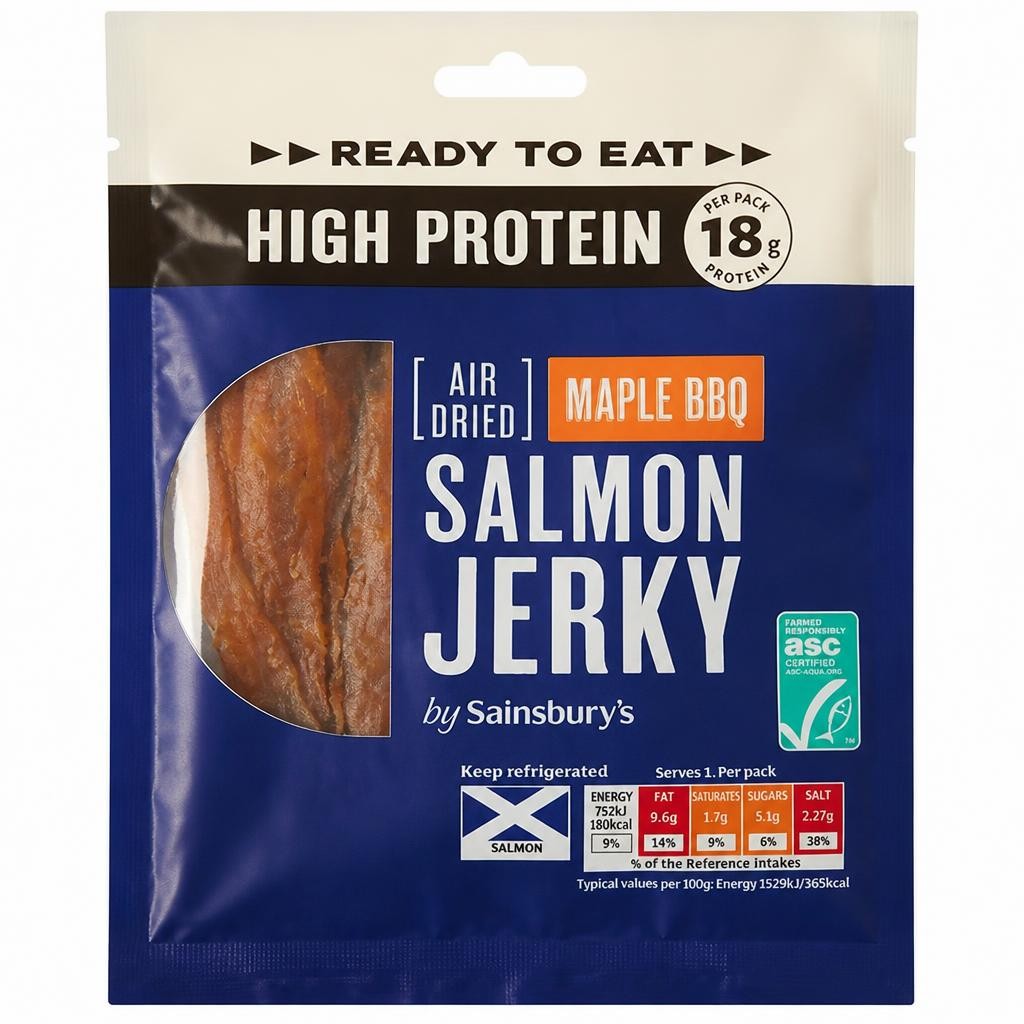 Sainsbury's 50g High Protein Ready to Eat Maple BBQ Salmon Jerky