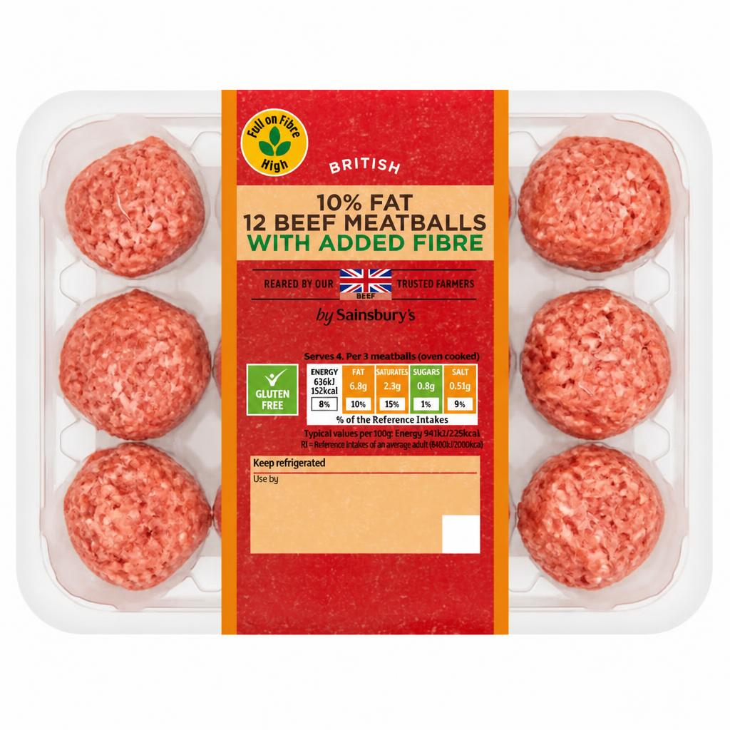 Sainsbury's 360g 10% Fat High Fibre Beef Meatballs