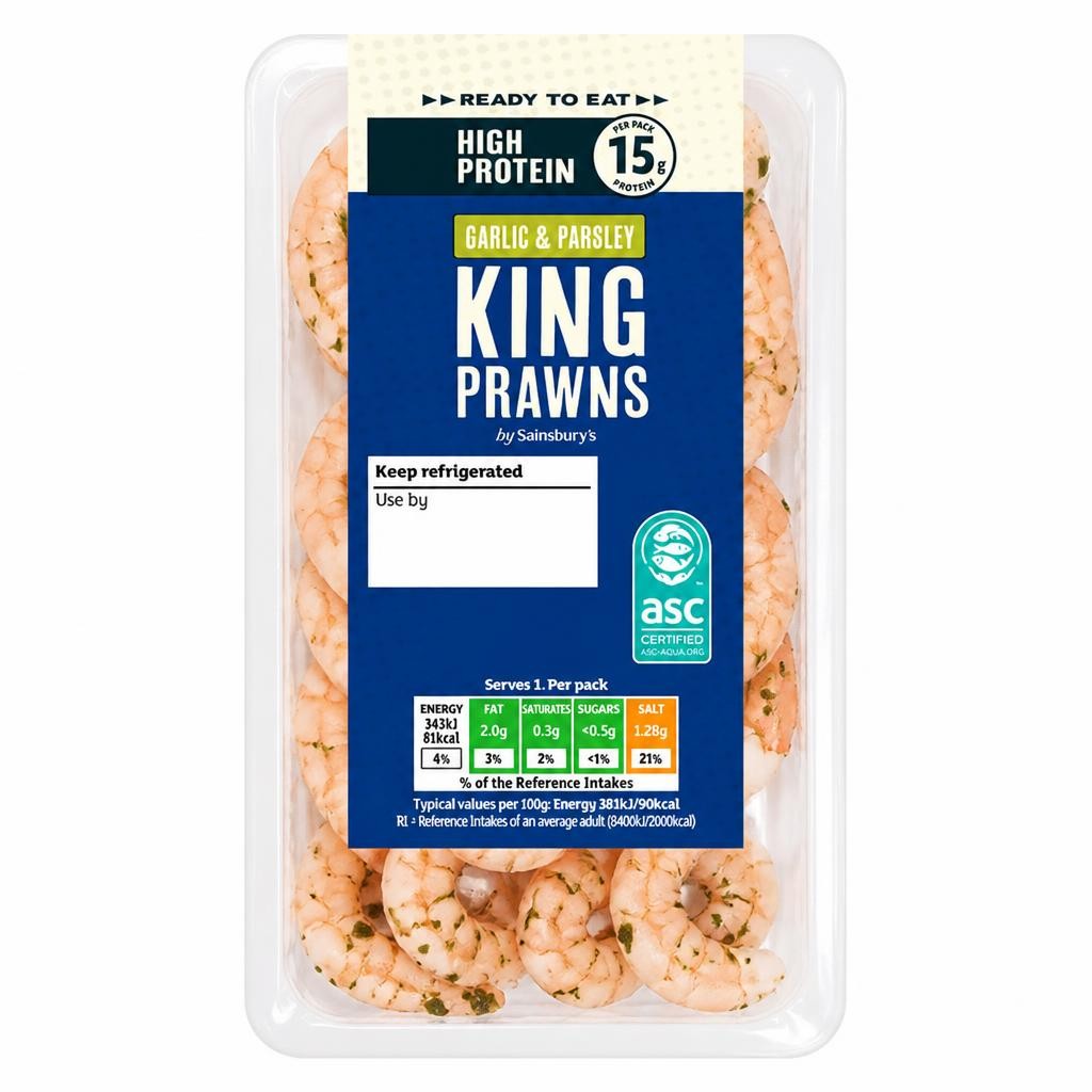 Sainsbury's 90g High Protein Ready to Eat Garlic & Parsley King Prawns