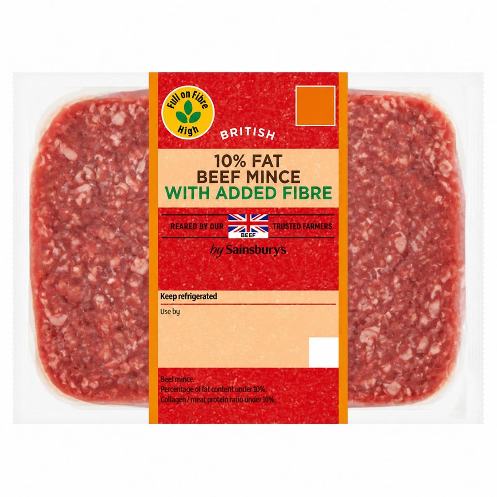 Sainsbury's 500g 10% Fat High Fibre Beef Mince