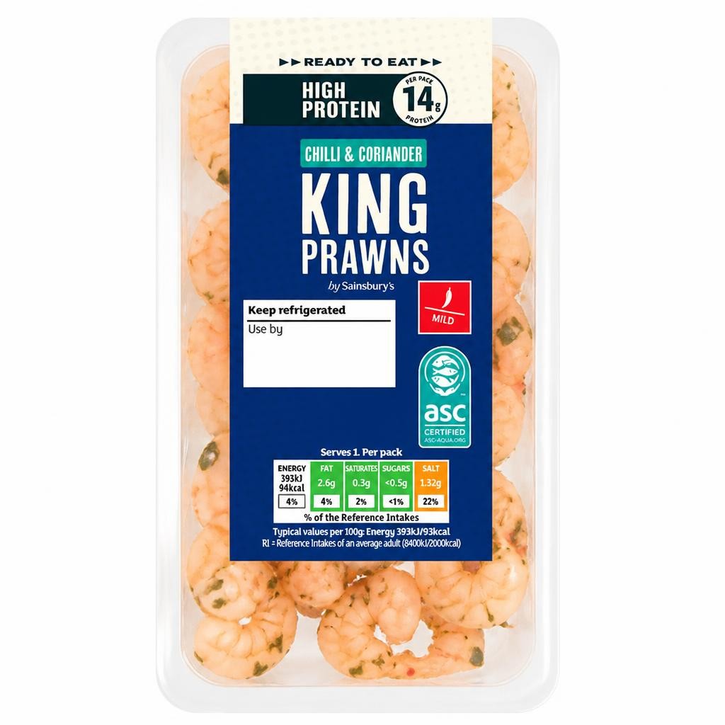 Sainsbury's 90g High Protein Ready to Eat Chilli & Coriander King Prawns